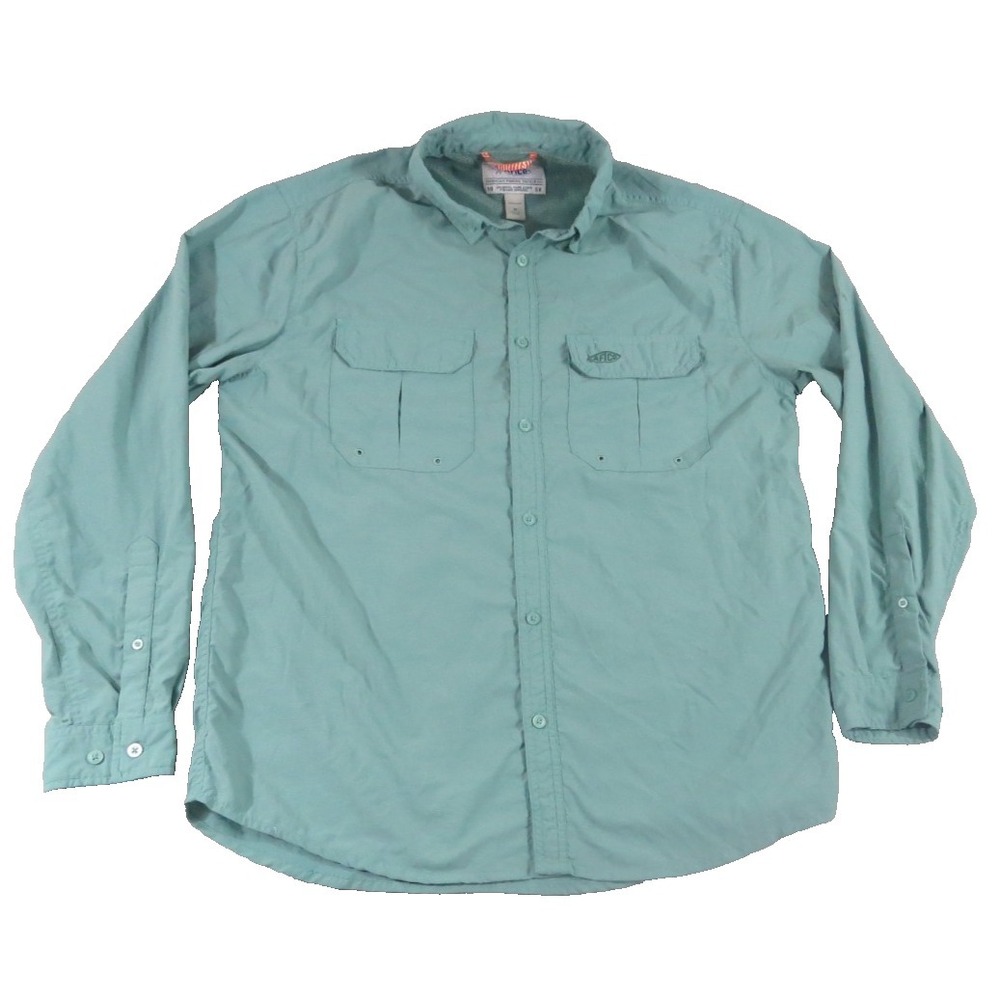 AFTCO Nylon Fishing Shirt Men Size M Green Long Sleeve Vented American Tackle Co